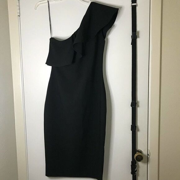 NEW! Likely Wilshire black bodycon One shoulder ruffle dress size US 4 - Picture 3 of 7